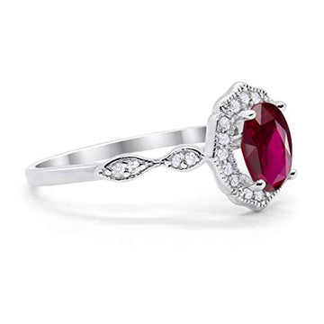 Antique Style Oval Engagement Ring Simulated Ruby CZ 925 Sterling Silver